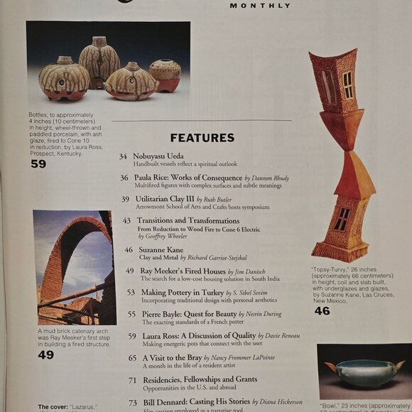Ceramics Monthly Magazine January 2001 Featuring Making Pottery In Turkey - Picture 2 of 16
